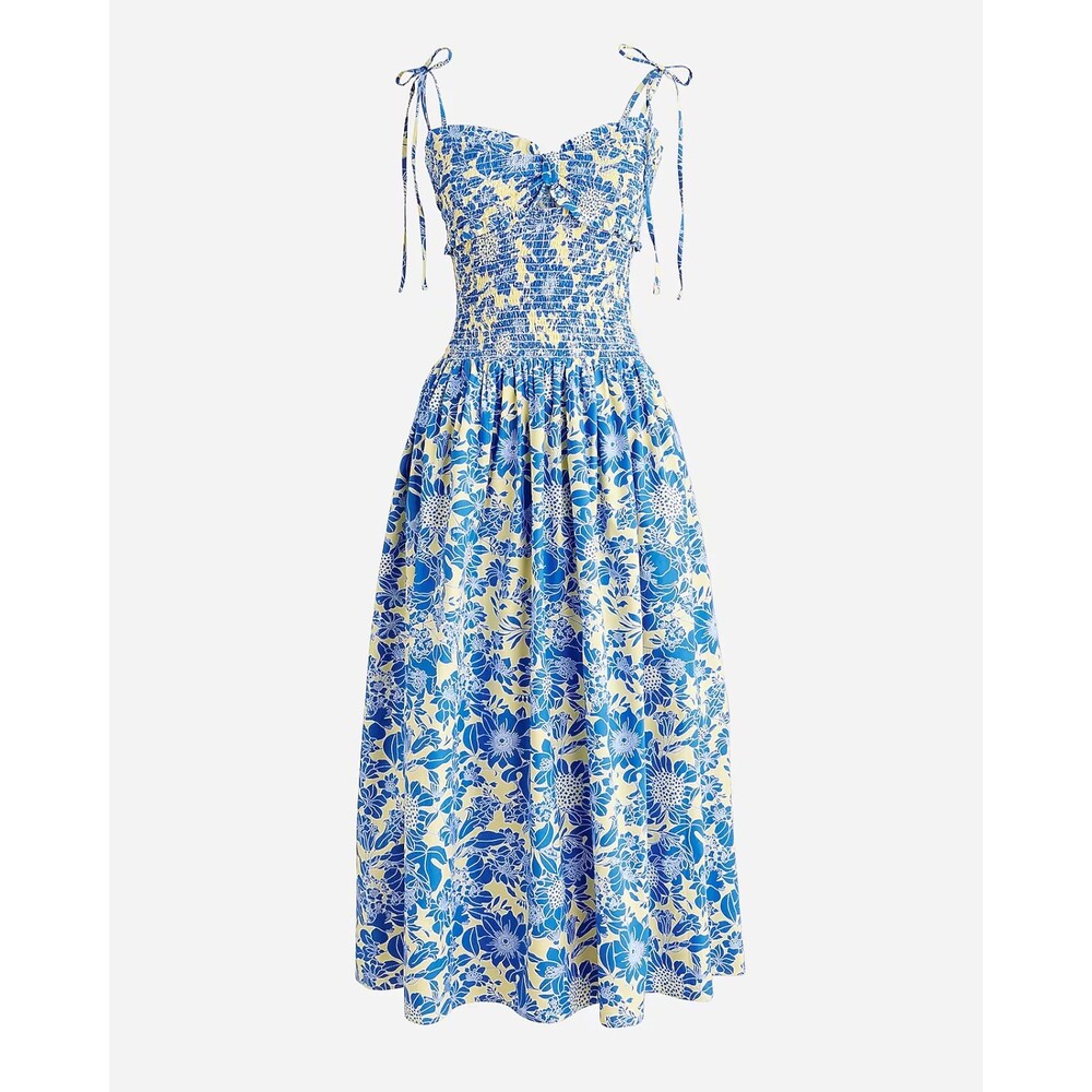 J. Crew Collection Dress S Small Tie-Shoulder Smocked Cotton Poplin BP899